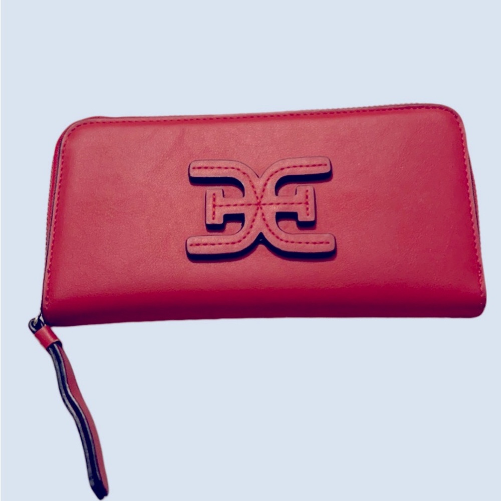 NWOT Sam Edelman vegan faux leather zip wristlet dark red like new clutch wallet